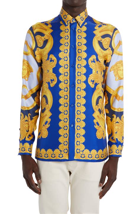 mens blue versace button up|Versace barocco t shirt.